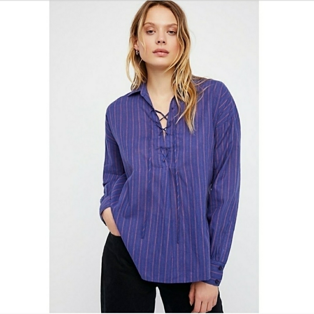 Free People Under the Boardwalk Striped Blouse